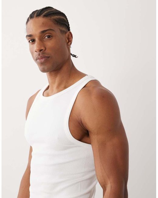 4505 White Icon Seamless Ribbed Slim Fit Tank Top for men