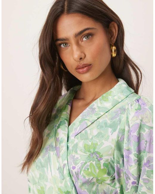 Vila Green Satin Wrap Mini Dress