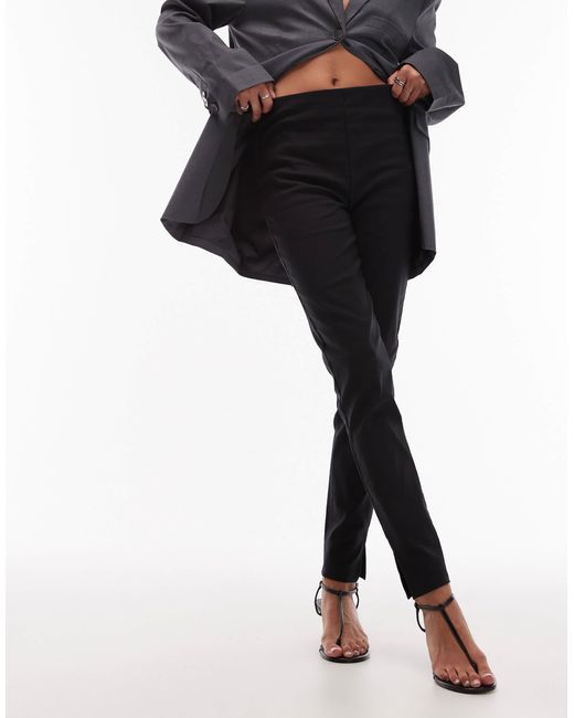 asos black cigarette trousers ASOS Bengaline Cigarette Trouser With Side Split Detail in Black