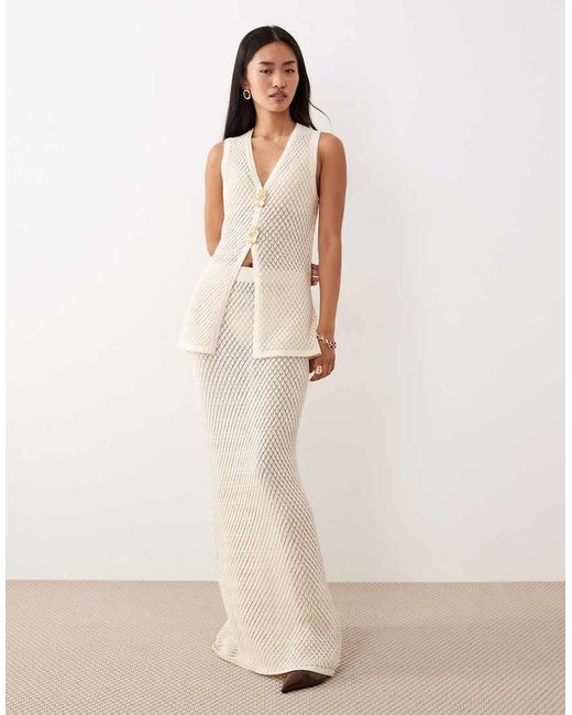 Pretty Lavish Natural Pointelle Knit Maxi Skirt Co-Ord