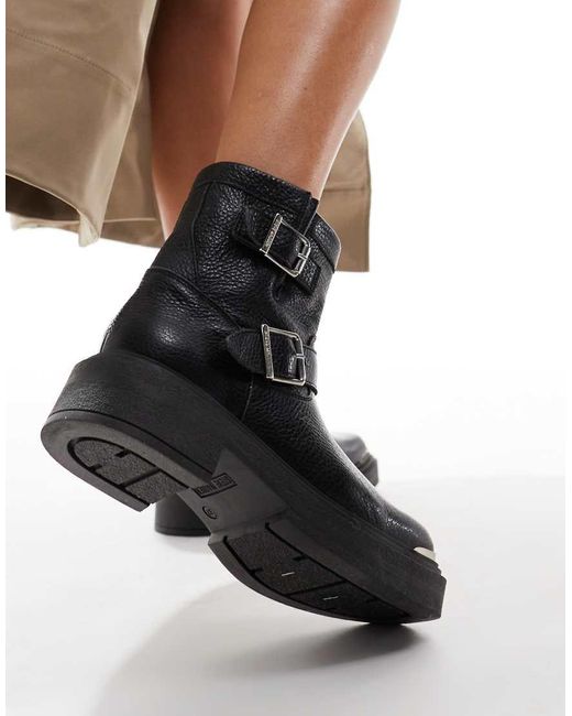 Botines Negros Con Hebilla De Cuero Choice Steve Madden de color Black