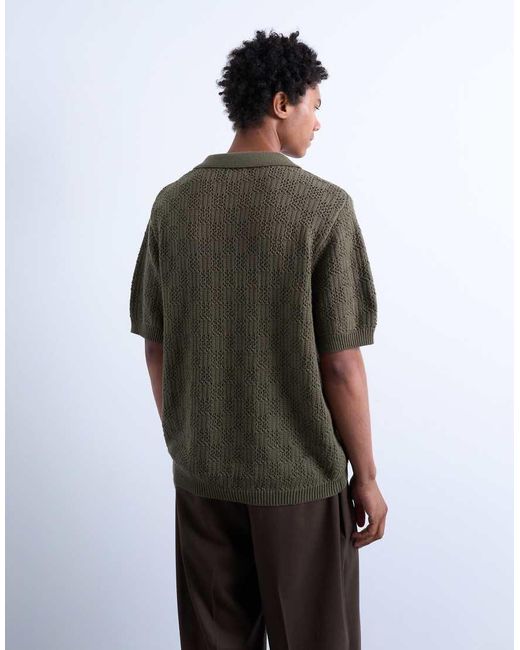 Topman White Knitted Check Crochet Polo for men