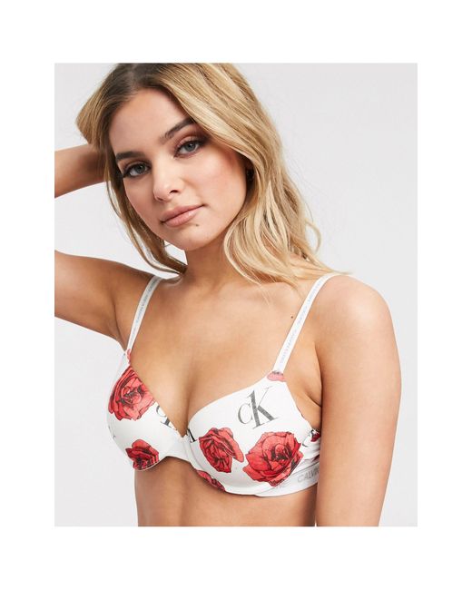 Calvin Klein Ck One Cotton Lightly Lined Floral Roses Bra in White | Lyst  Australia