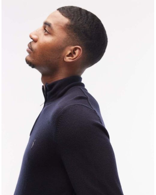 AllSaints Blue Quarter Zip Knitted Jumper for men