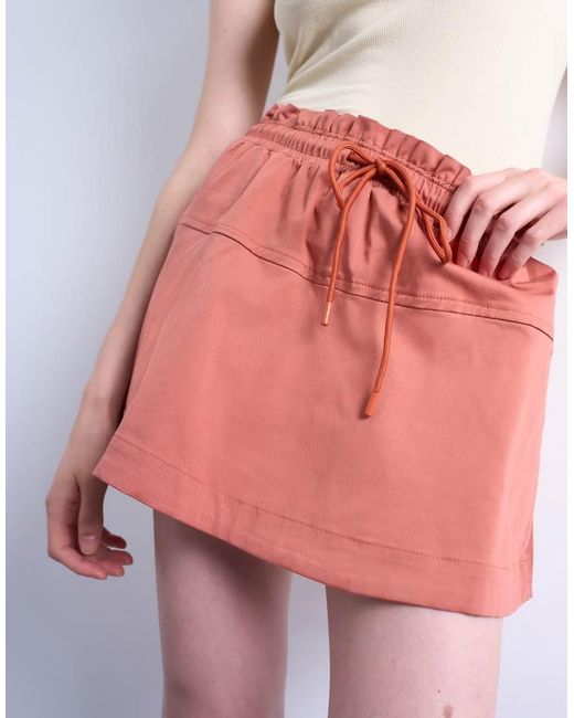 Minifalda Pantalón Color Óxido Con Cintura Elástica De -Marrón TOPSHOP de color Red