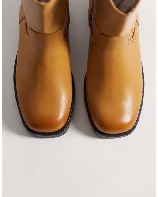 ASOS Brown Curve Cherry Pull On Trucker Boots