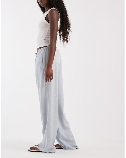ASOS Blue Linen Wide Leg Pull On Trouser