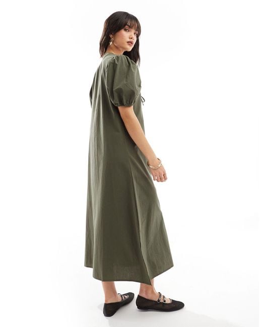 ONLY Green Puff Sleeve Bow Maxi Dress
