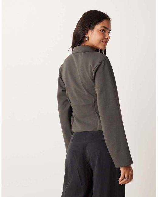 ASOS Brown Interlock Cinch Waist Long Sleeve Top