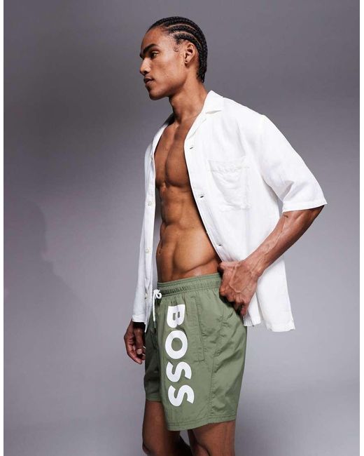Boss Gray Boss Octopus Logo Swim Shorts for men