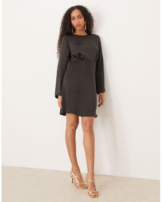 Y.A.S Black Open Back Satin Mini Dress