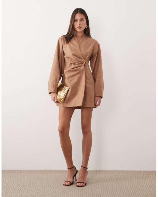 ASOS Brown Pleat Waist Detail Structured Blazer Dress