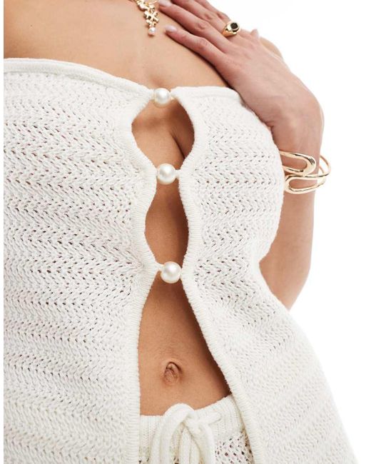 Top De Croché Con Escote Palabra De Honor Y Detalle De Perlas De (Parte De Un Conjunto)-Blanco 4th & Reckless de color White