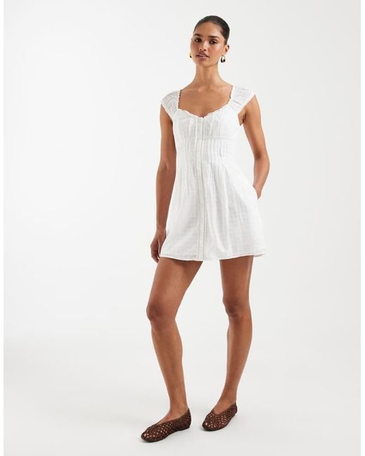 Hollister White Milkmaid Mini Dress With Built