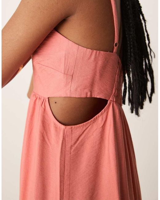 Mango Pink A-line Cut Out Side Panel Detail Dress Maxi Dress
