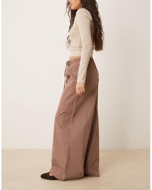 Wednesday's Girl Brown Wide Leg Pinstripe Trouser