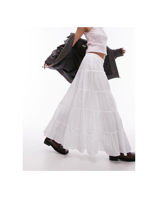 TOPSHOP White Tiered Western Full Maxi Skirt