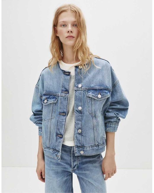 Pull&Bear Blue Round Neck Trucker Denim Jacket