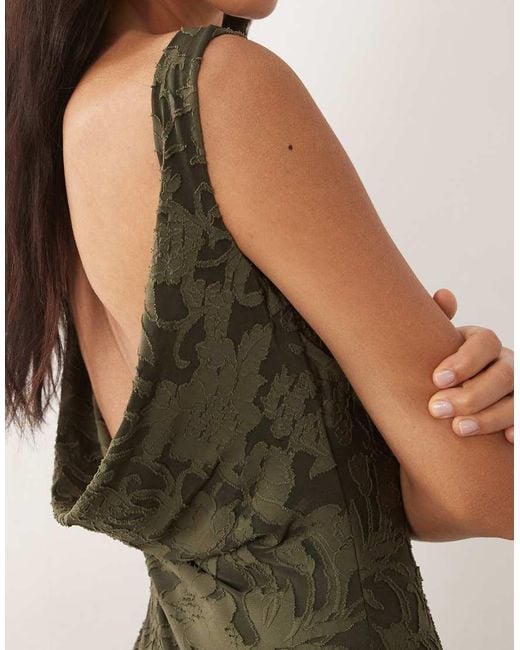 ASOS Green Raw Seam Cowl Back Devore Maxi Dress