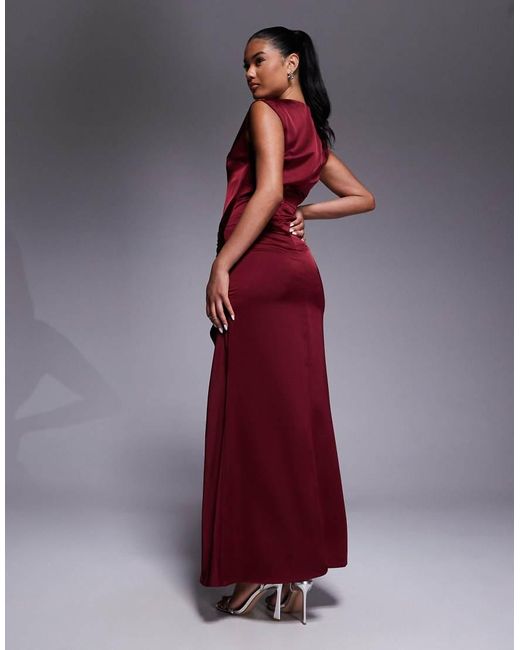 Jarlo Purple Embellished Satin Midaxi Dress With Thigh Split