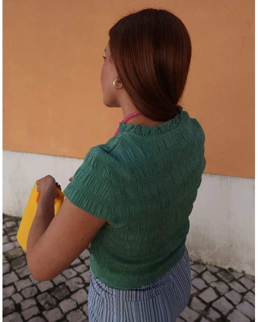 Camiseta A Cuadros Vichy Jade Fruncido Con Diseño Encogido De X Rebecca Olivia Labelrail de color Green