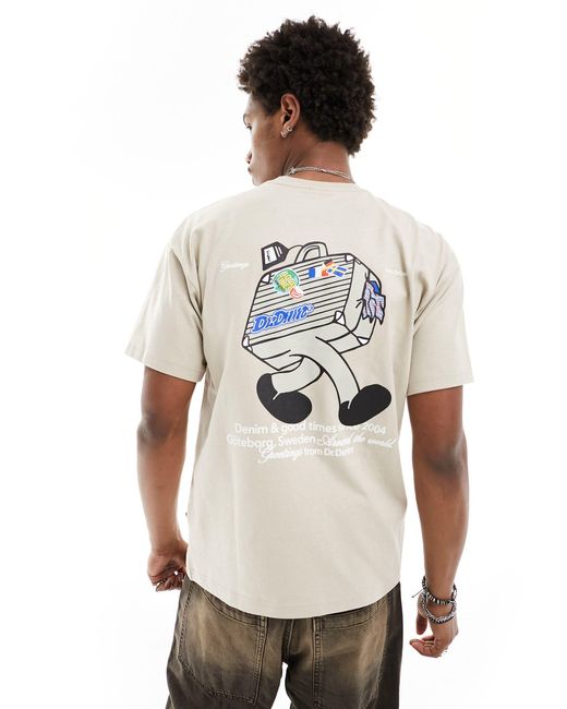 Dr. Denim White Trooper American 90s Cut Relaxed Fit T-shirt With 'world Traveller' Graphic Back Print for men