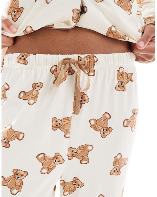 Loungeable White Super Soft Jersey Revere Top And Wide Leg Pyjama Set With Piping Detail