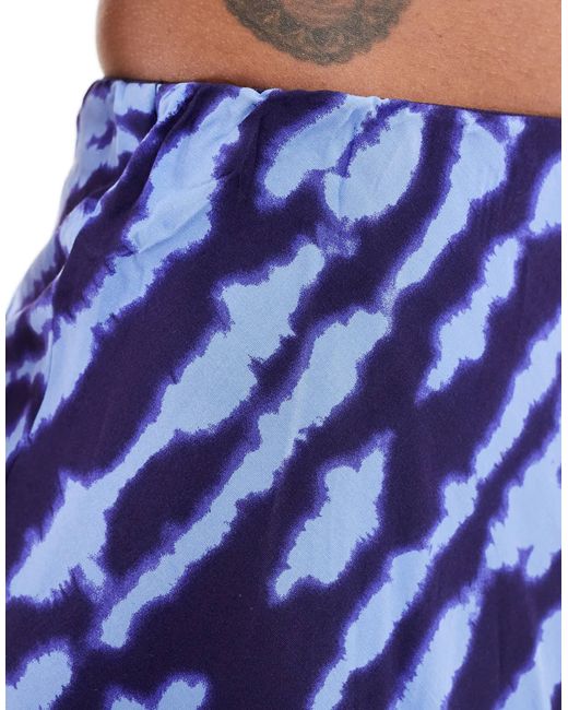 Mango Blue Satin Printed Midi Skirt