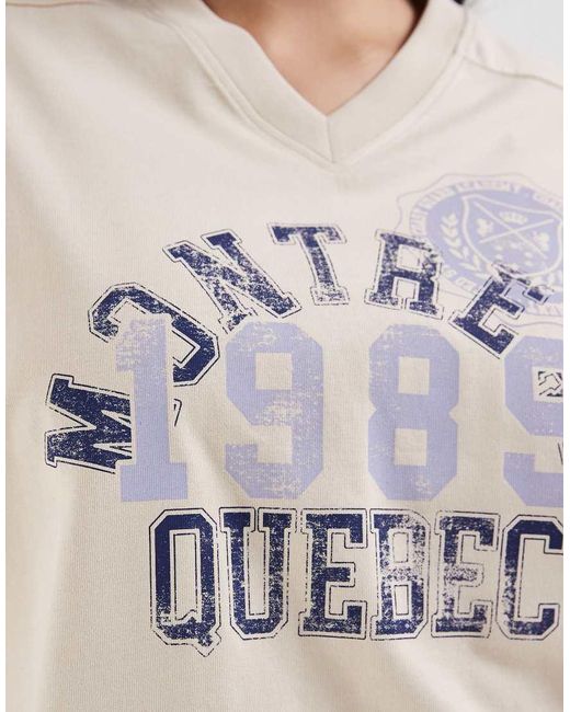 ASOS Natural Asos Design Curve V-Neck Relaxed Tee With Montreal Sports Graphic