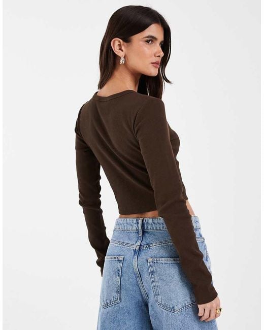JJXX Brown Feline Ribbed Crop Top