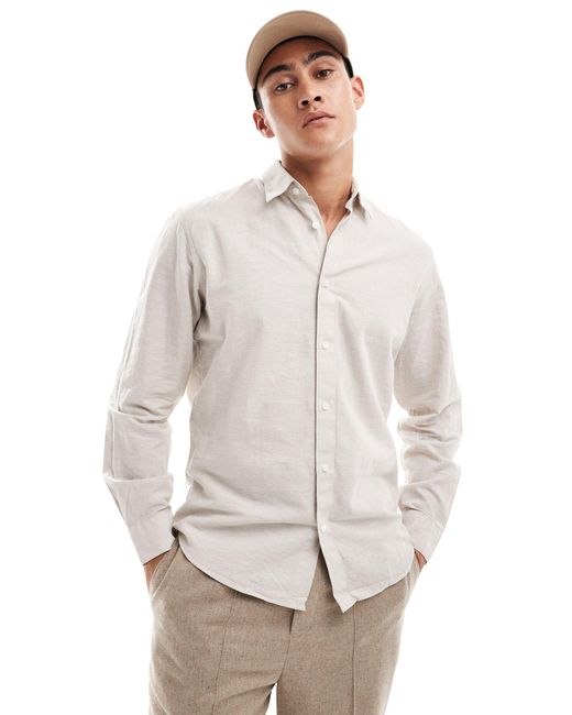 SELECTED – langärmliges hemd aus leinenmix in Natural für Herren