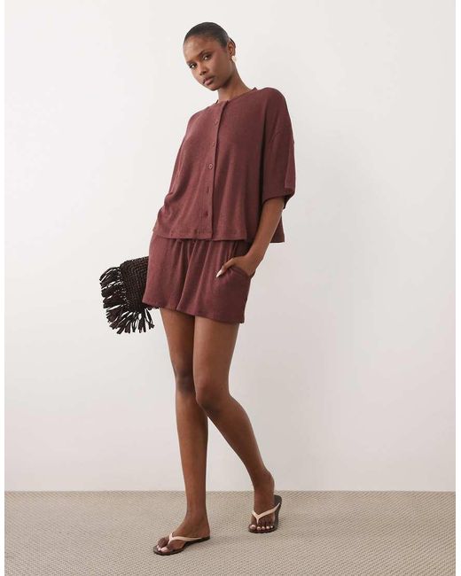 ASOS Textured Knit Boxy Crop Button Down Top