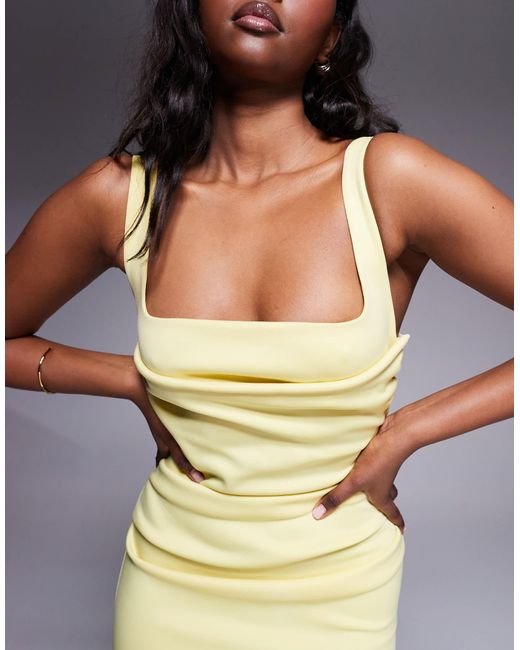 Robe mi-longue fendue en néoprène avec encolure incurvée - citron ASOS en coloris Blue