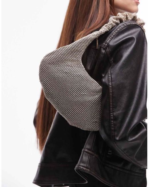 TOPSHOP Black Solane Diamante Shoulder Bag With Ruched Handle