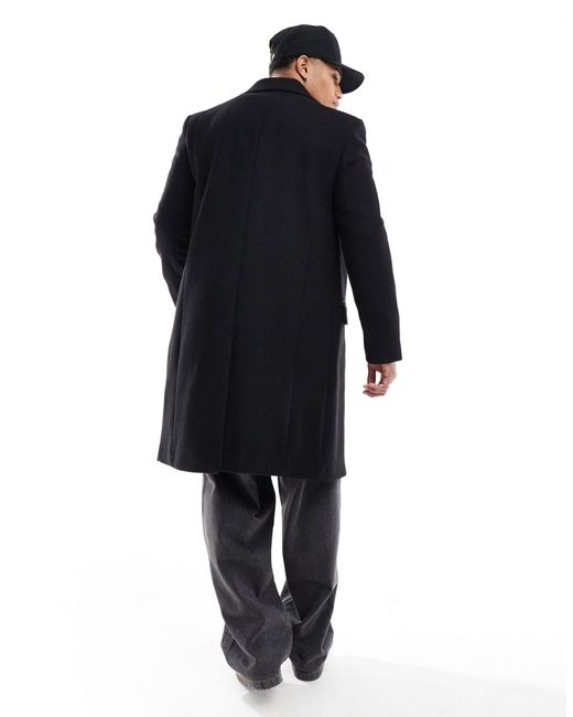 River Island Black Wool Overcoat for men