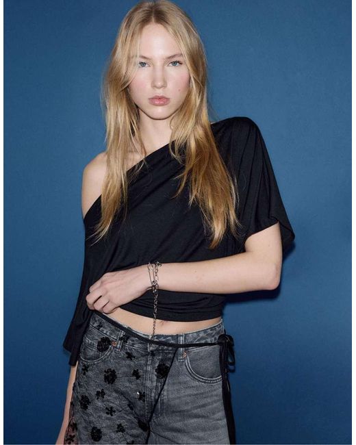 Stradivarius Blue Basic Batwing Sleeve T-shirt