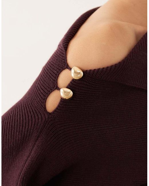 Mango Red Wool Mix Asymmetric Jumper With Hardware Detail