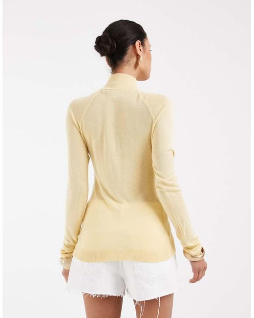 ASOS Natural Fine Knit Sheer Funnel Neck Cardigan
