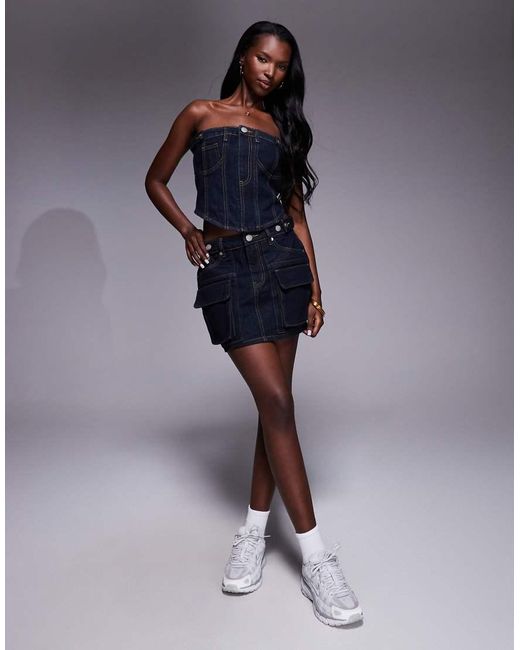 Liquor N Poker Blue Utility Denim Mini Skirt