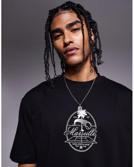 T-shirt décontracté coupe carrée avec motif sur la poitrine ASOS pour homme en coloris Black