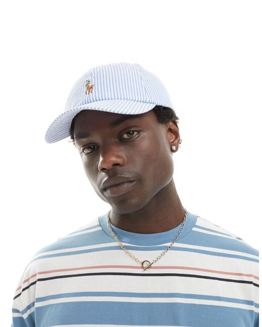 Polo Ralph Lauren White Multi Icon Logo Seersucker Stripe Baseball Cap for men