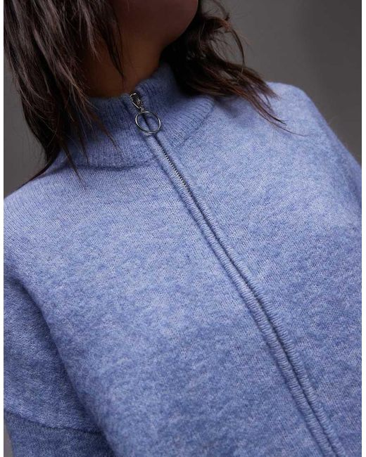 SELECTED Blue Zip Thru Alpaca Blend Fluffy Cardigan With Pockets