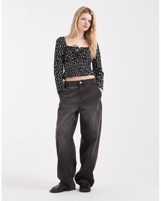 Miss Selfridge Black Long Sleeve Milkmaid Top