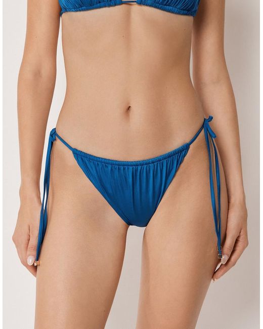Calzedonia Blue Satin Satin Bikini Bottoms