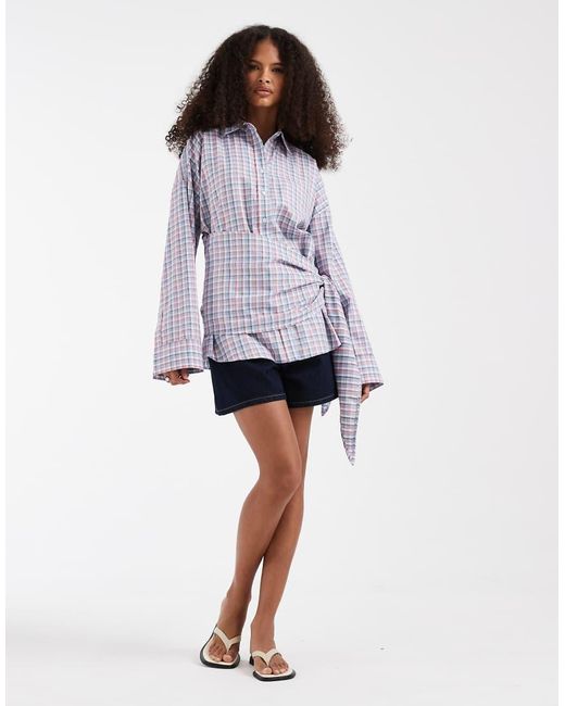 ASOS Purple Tie Waist Shirt With Scarf Detail