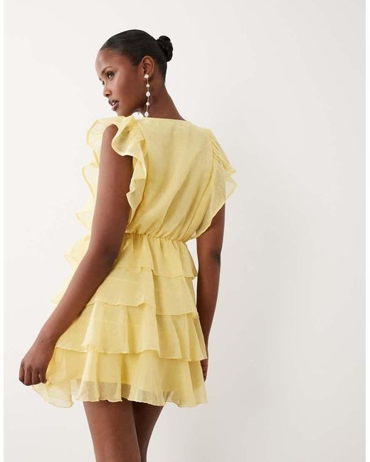 Vero Moda Natural Wrap Front Ruffle Hem Mini Dress