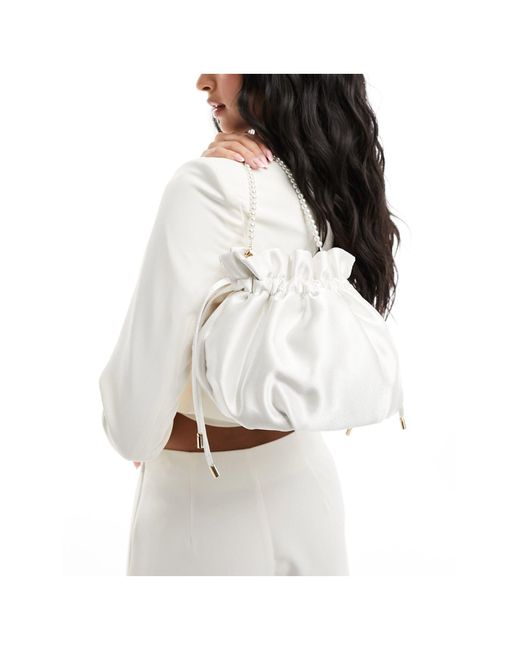 True Decadence White Pouch Bag With Pearl Handle