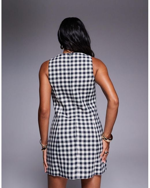 River Island Black Button Front Gingham Mini Dress