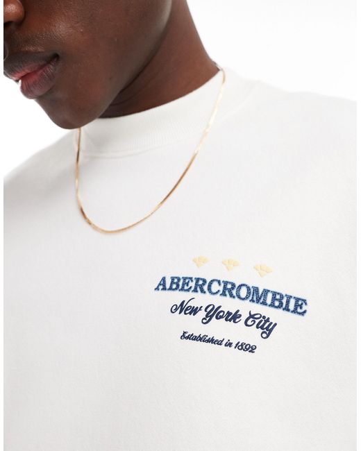 Felpa bianca con logo ricamato e stampa sul davanti e sul retro di Abercrombie & Fitch in White da Uomo