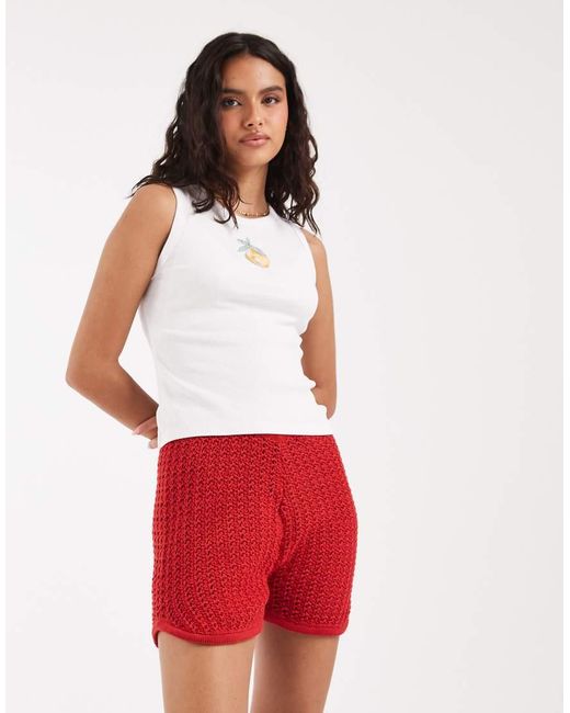 ASOS Red Crochet Knit Mirco Short Co-Ord